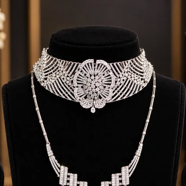 Diamond necklace and choker showcased by Rudransh Jewellers